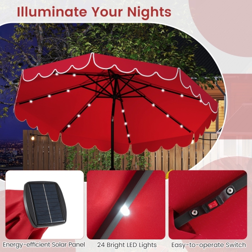 Gymax 10 FT Solar Patio Umbrella Outdoor Market Sunshade w/ 24 LED Lights