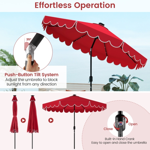 Gymax 10 FT Solar Patio Umbrella Outdoor Market Sunshade w/ 24 LED Lights
