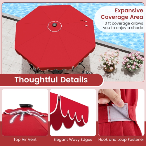 Gymax 10 FT Solar Patio Umbrella Outdoor Market Sunshade w/ 24 LED Lights