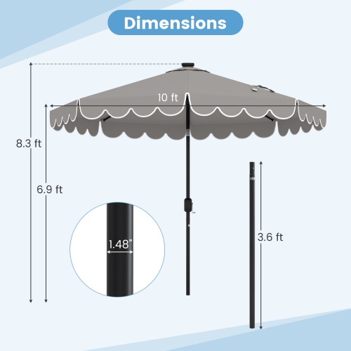 Gymax 10 FT Solar Patio Umbrella Outdoor Market Sunshade w/ 24 LED Lights