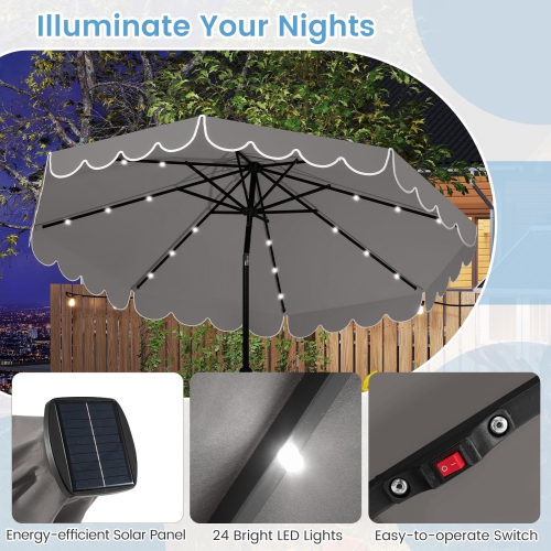 Gymax 10 FT Solar Patio Umbrella Outdoor Market Sunshade w/ 24 LED Lights