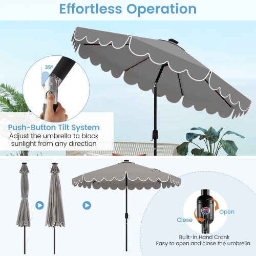 Gymax 10 FT Solar Patio Umbrella Outdoor Market Sunshade w/ 24 LED Lights