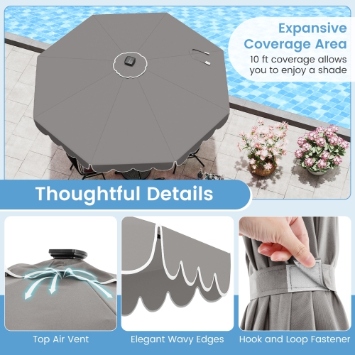 Gymax 10 FT Solar Patio Umbrella Outdoor Market Sunshade w/ 24 LED Lights