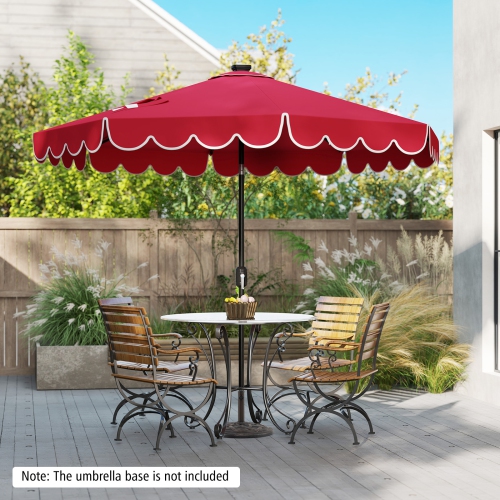 Gymax 9.3 FT Solar Patio Umbrella w/ 32 LED Lights & Vented Top & Ruffles