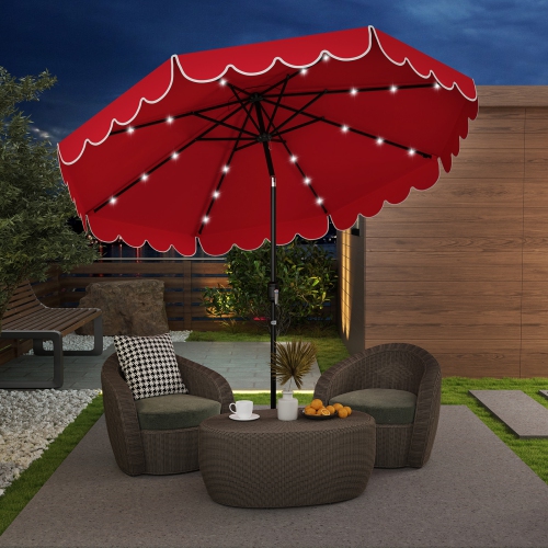 Gymax 9.3 FT Solar Patio Umbrella w/ 32 LED Lights & Vented Top & Ruffles