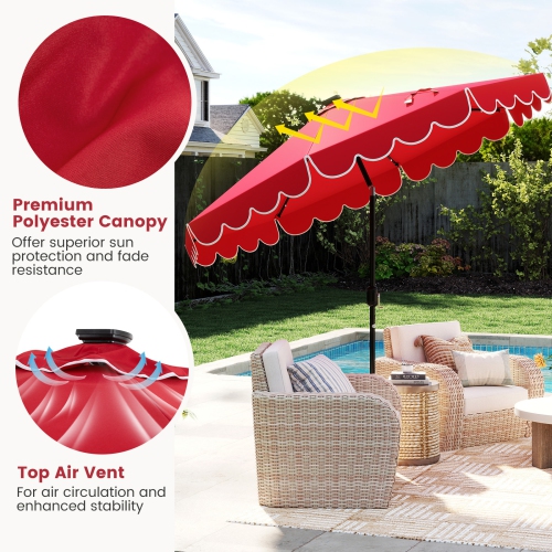 Gymax 9.3 FT Solar Patio Umbrella w/ 32 LED Lights & Vented Top & Ruffles