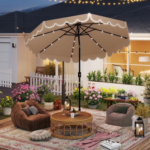 Gymax 10 FT Solar Patio Umbrella Outdoor Market Sunshade w/ 24 LED Lights