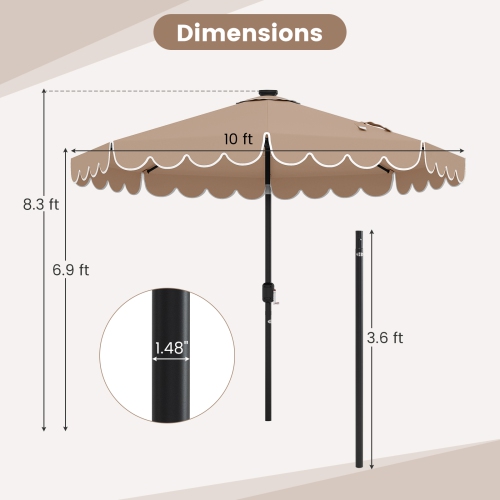 Gymax 10 FT Solar Patio Umbrella Outdoor Market Sunshade w/ 24 LED Lights