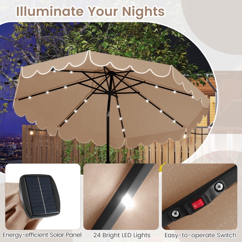 Gymax 10 FT Solar Patio Umbrella Outdoor Market Sunshade w/ 24 LED Lights