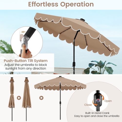 Gymax 10 FT Solar Patio Umbrella Outdoor Market Sunshade w/ 24 LED Lights
