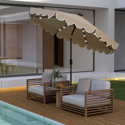 Gymax 9.3 FT Solar Patio Umbrella w/ 32 LED Lights & Vented Top & Ruffles