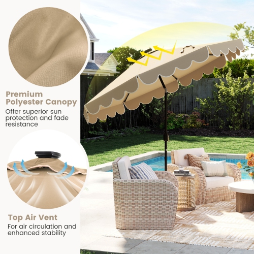 Gymax 9.3 FT Solar Patio Umbrella w/ 32 LED Lights & Vented Top & Ruffles