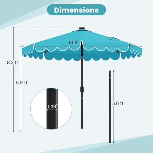 Gymax 10 FT Solar Patio Umbrella Outdoor Market Sunshade w/ 24 LED Lights