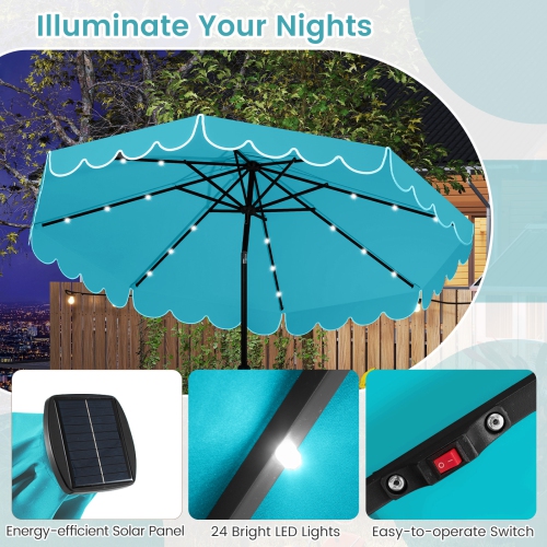 Gymax 10 FT Solar Patio Umbrella Outdoor Market Sunshade w/ 24 LED Lights