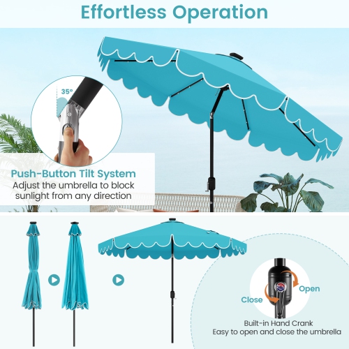 Gymax 10 FT Solar Patio Umbrella Outdoor Market Sunshade w/ 24 LED Lights