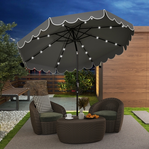 Gymax 9.3 FT Solar Patio Umbrella w/ 32 LED Lights & Tilt Adjustment