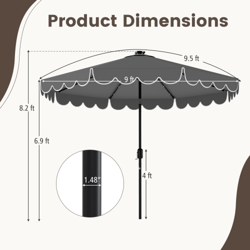 Gymax 9.3 FT Solar Patio Umbrella w/ 32 LED Lights & Tilt Adjustment