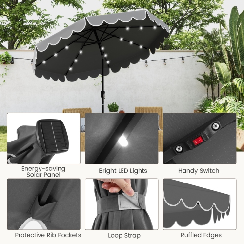 Gymax 9.3 FT Solar Patio Umbrella w/ 32 LED Lights & Tilt Adjustment
