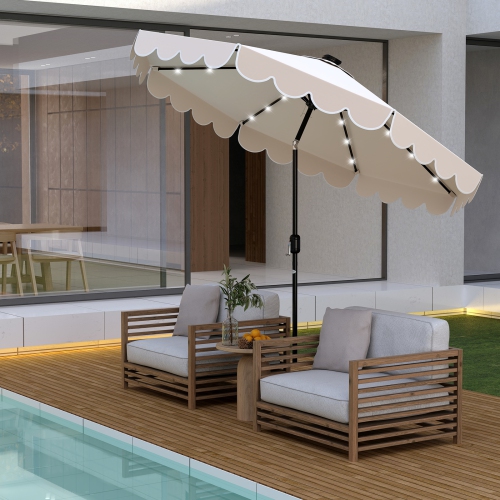 Gymax 9.3 FT Solar Patio Umbrella w/ 32 LED Lights & Vented Top & Ruffles
