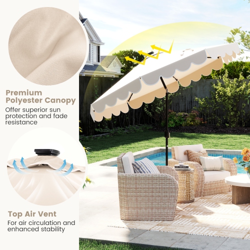 Gymax 9.3 FT Solar Patio Umbrella w/ 32 LED Lights & Vented Top & Ruffles