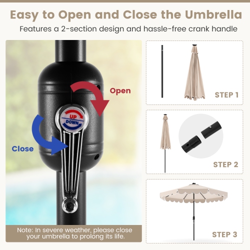 Gymax 9.3 FT Solar Patio Umbrella w/ 32 LED Lights & Vented Top & Ruffles