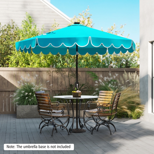 Gymax 9.3 FT Solar Patio Umbrella w/ 32 LED Lights & Vented Top & Ruffles