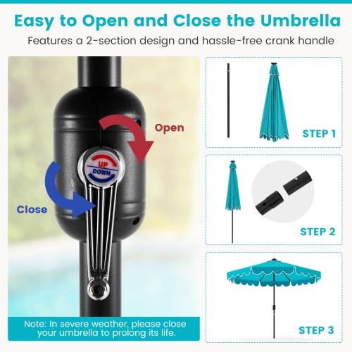 Gymax 9.3 FT Solar Patio Umbrella w/ 32 LED Lights & Vented Top & Ruffles