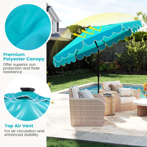 Gymax 9.3 FT Solar Patio Umbrella w/ 32 LED Lights & Vented Top & Ruffles