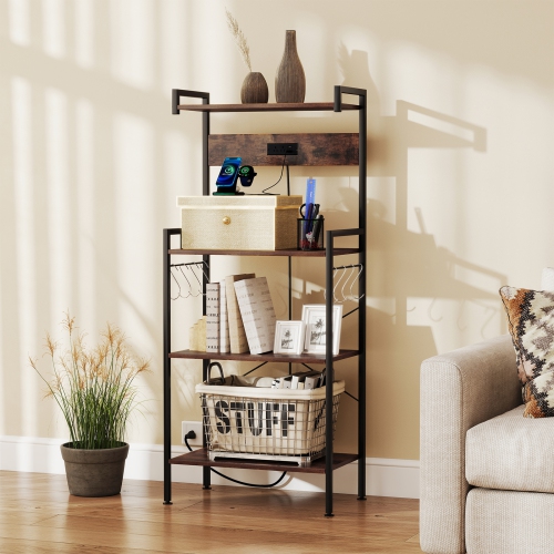 Gymax Kitchen Bakers Rack w/ Power Outlet 4 Tiers Coffee Bar Table w/ 2 AC Outlets