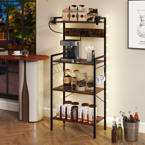 Gymax Kitchen Bakers Rack w/ Power Outlet 4 Tiers Coffee Bar Table w/ 2 AC Outlets