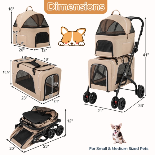 Gymax Double Pet Stroller for 2 Dogs or Cats w/ 2 Detachable Carriers Safety Belt
