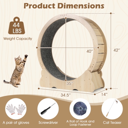 Gymax Cat Exercise Wheel w/ Carpet & Lockable Mechanism Non-slip Wide Base Wide Base