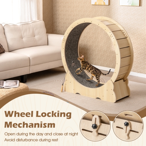 Gymax Cat Exercise Wheel w/ Carpet & Lockable Mechanism Non-slip Wide Base Wide Base