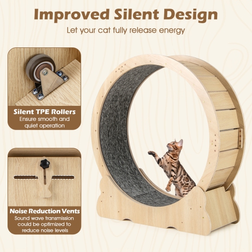 Gymax Cat Exercise Wheel w/ Carpet & Lockable Mechanism Non-slip Wide Base Wide Base