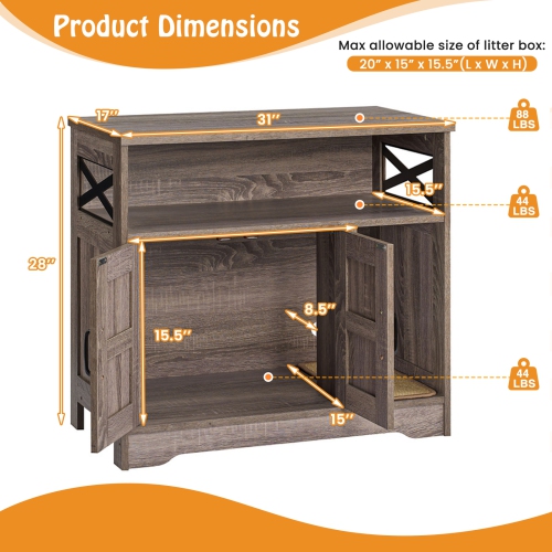 Gymax Cat Litter Box Enclosure w/ Storage Double Doors Sisal Scratching Mat Indoor