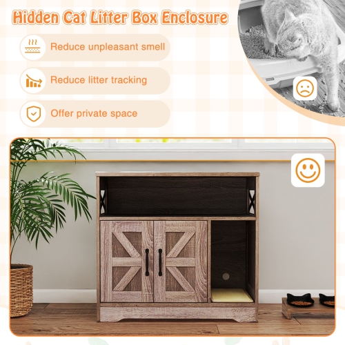 Gymax Cat Litter Box Enclosure w/ Storage Double Doors Sisal Scratching Mat Indoor