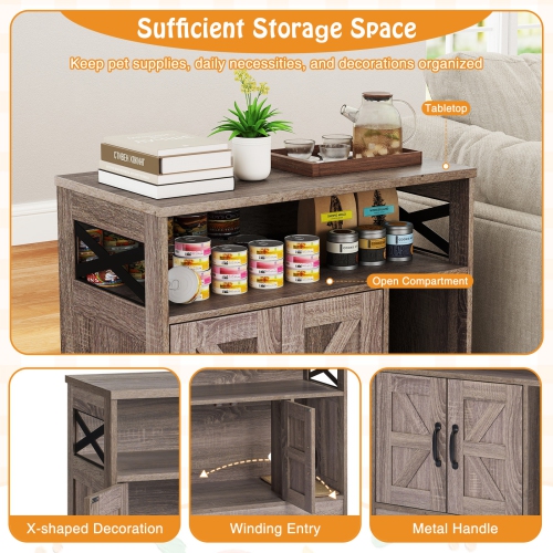 Gymax Cat Litter Box Enclosure w/ Storage Double Doors Sisal Scratching Mat Indoor