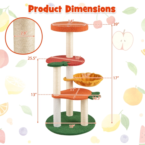 Gymax Multi-level Cat Tree Cute Fruit World Cat Tower w/ Fruit-shaped Platforms