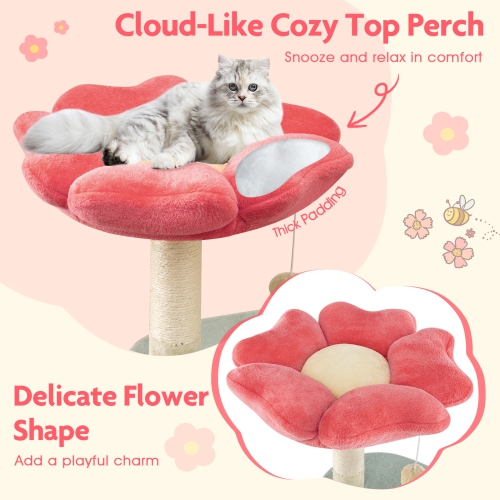 Gymax 49'' Flower Pink Cat Tree w/Flower-shaped Soft Perch Sisal Scratching Posts