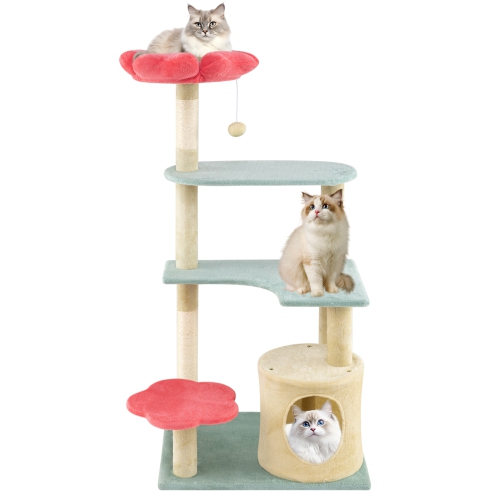 Gymax 49'' Flower Pink Cat Tree w/Flower-shaped Soft Perch Sisal Scratching Posts
