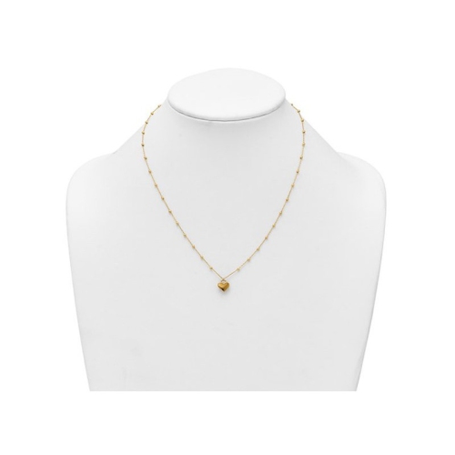 14K Yellow Gold Beadded Heart Pendant Necklace with Chain