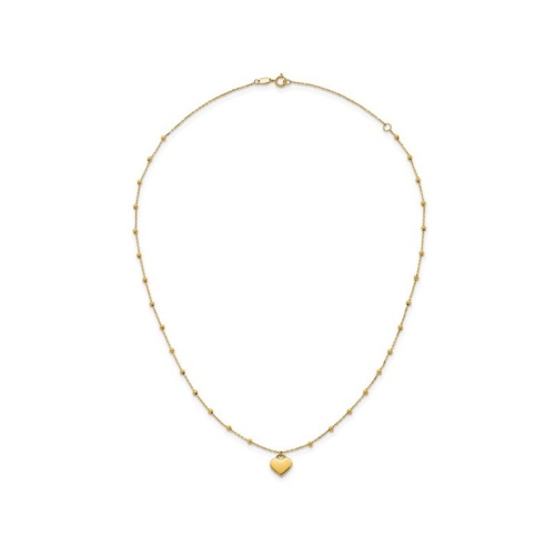 14K Yellow Gold Beadded Heart Pendant Necklace with Chain