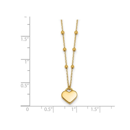 14K Yellow Gold Beadded Heart Pendant Necklace with Chain