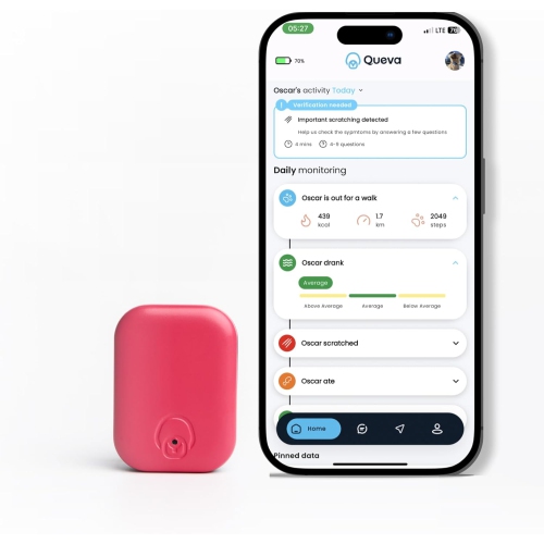 Queva – Moniteur d'activité intelligent pour chien Health+Behavior V1, rose
