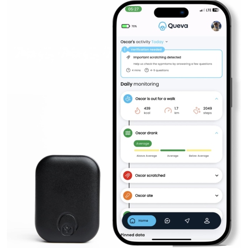 Queva – Moniteur d'activité pour chien intelligent Health+Behavior V1, noir