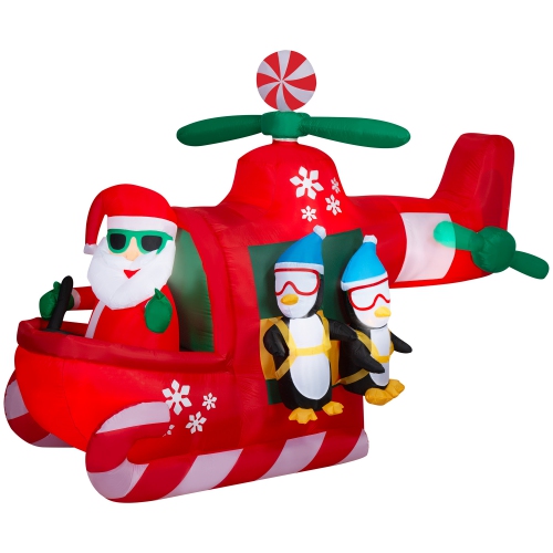 GEMMY INDUSTRIES Airblown® Inflatable Christmas-Animated Helicopter with Sky Diving Penguins- 76" x 53"