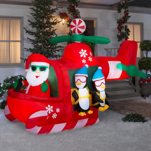 GEMMY INDUSTRIES Airblown® Inflatable Christmas-Animated Helicopter with Sky Diving Penguins- 76" x 53"