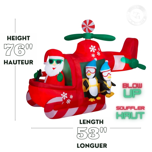 GEMMY INDUSTRIES Airblown® Inflatable Christmas-Animated Helicopter with Sky Diving Penguins- 76" x 53"
