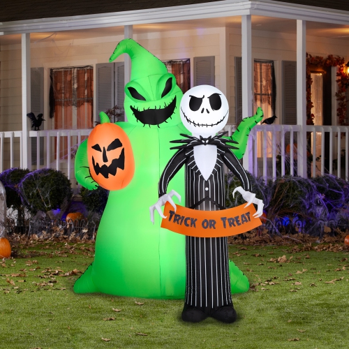 GEMMY INDUSTRIES Airblown® Inflatable Halloween-Jack Skellington w/Oogie Boogie w/LEDs-LG Scene-Disney- 77" x 59"