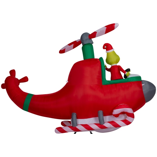 GEMMY INDUSTRIES Airblown®Inflatable Christmas-Animated Grinch in Helicopter w/Spinning Propellers Scene-Dr. Seuss-- 75" x 120"
